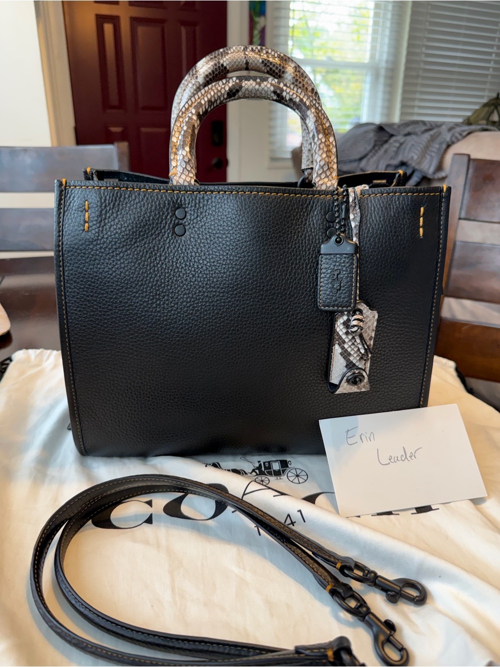 Coach Black Pebbled Leather Rogue 31 with Genuine Python Handles